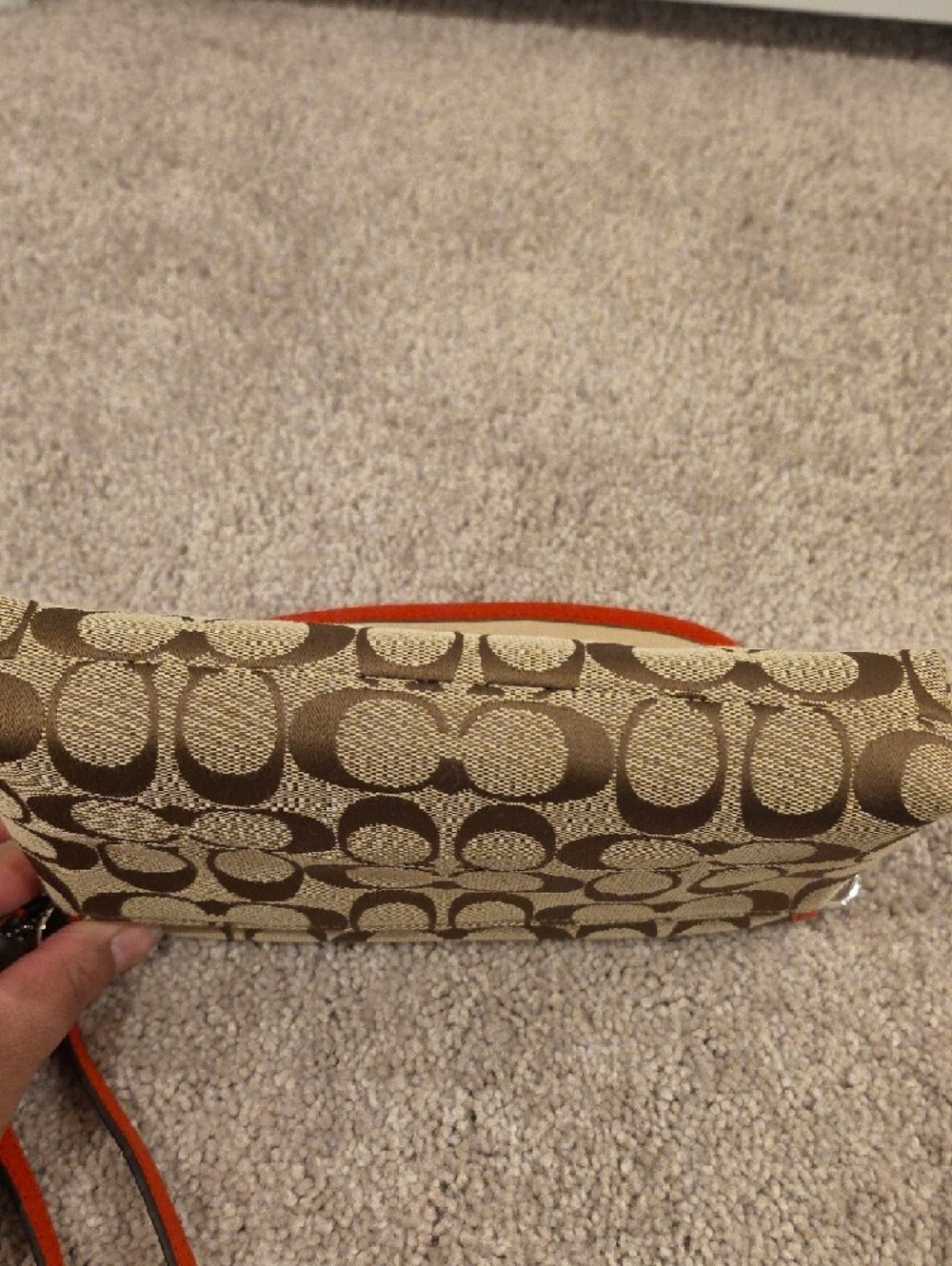Coach Signature Canvas Wristlet in Brown with Orange Trim - Picture 6 of 9
